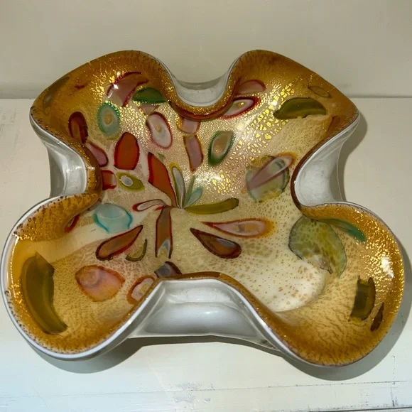 Vintage Murano Vetreria Fratelli Toso Rolled Sides Hollow Canes Cased Bowl - Picture 8 of 11